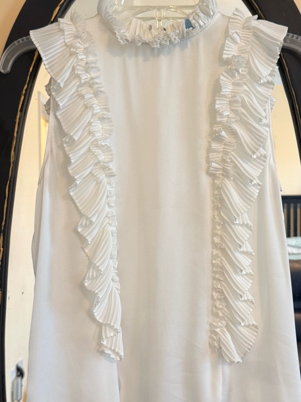 ANTONIO MELANI White Ruffle High-Neck Sleeveless Top